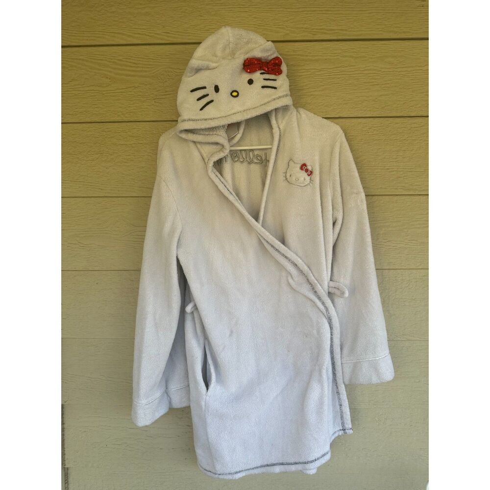 Official Sanrio Hello Kitty White Fleece Hooded Bathrobe 2012 - No Belt